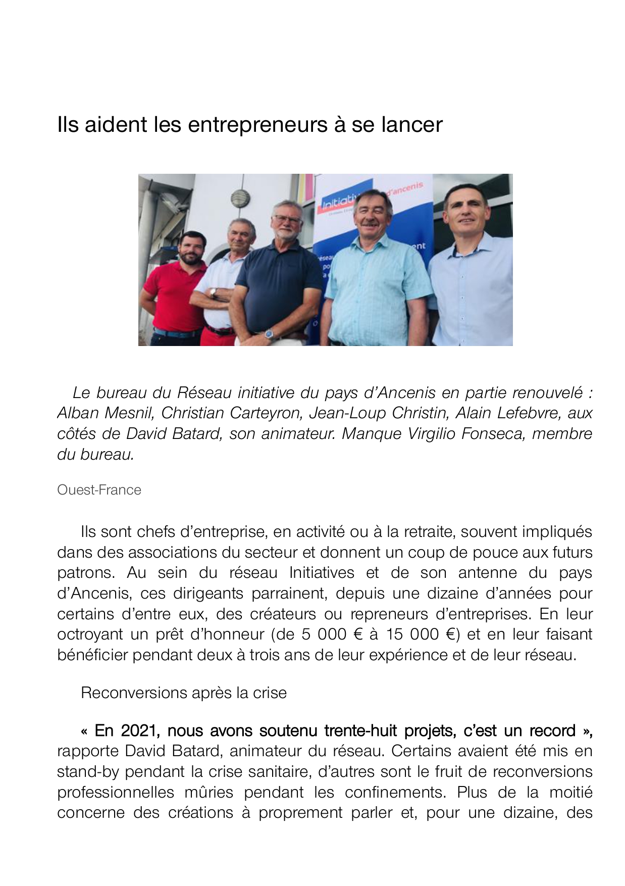 Article Ouest France du 14 Juillet 2022 page 1