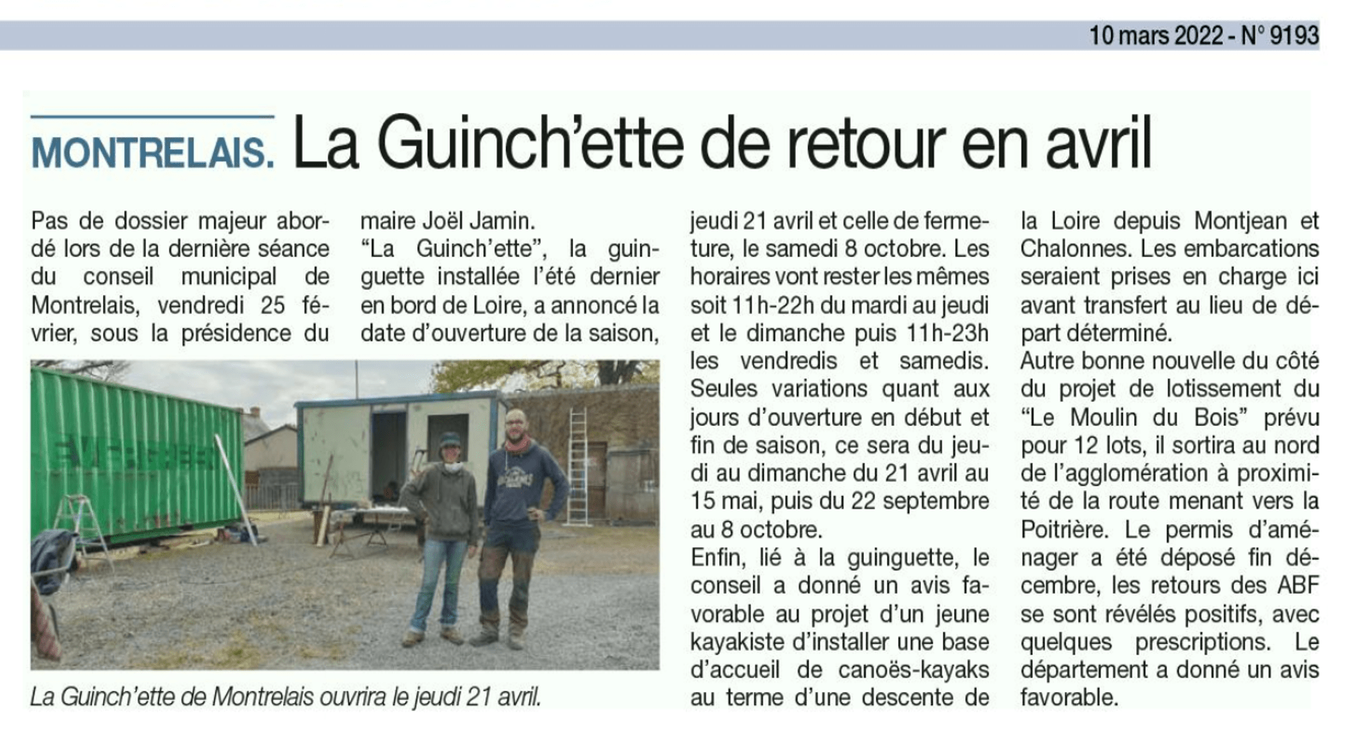 Article Echo d'Ancenis du 10 Mars 2022