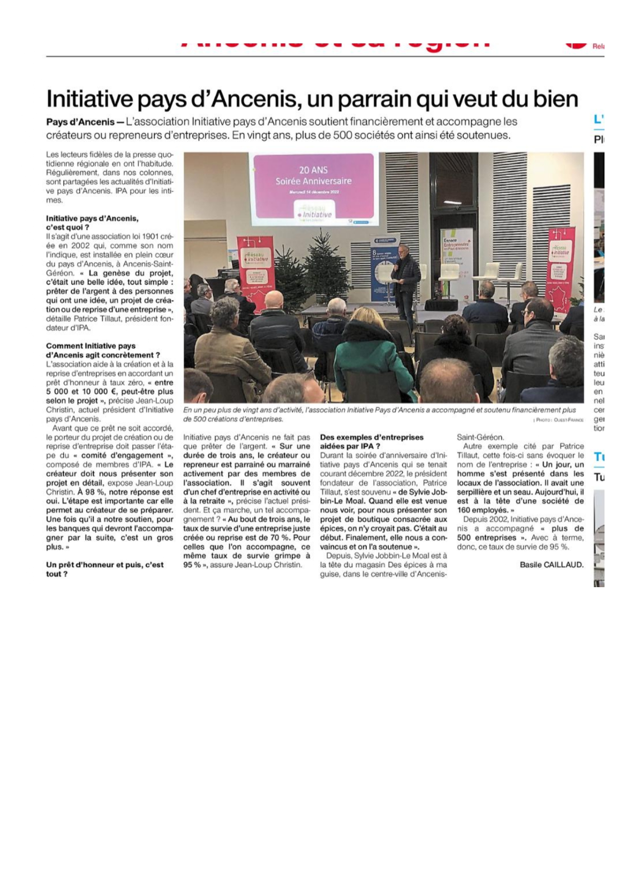 Article Ouest France du 23 Janvier 2023