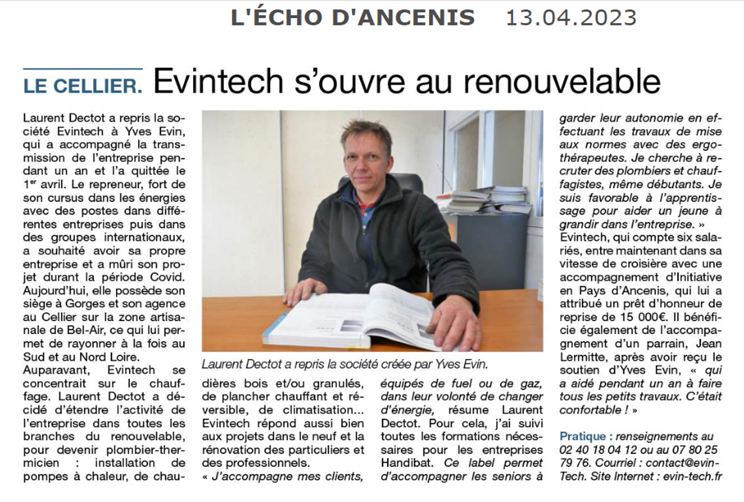 Article Echo d'Ancenis du 13 Avril 2023